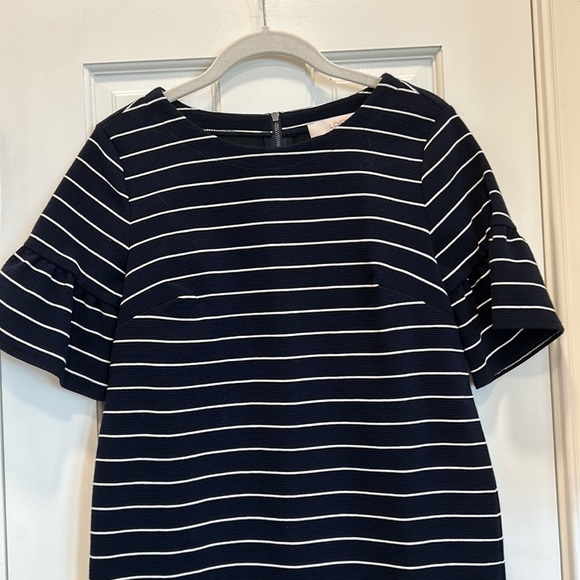 Loft Navy & White/Ivory Striped Dress made of Cotton & Polyester sz.XS - Picture 3 of 7